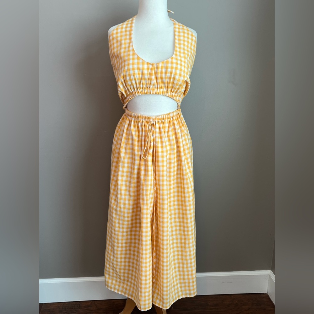 Yellow Gingham Women's Cut Out Dress Medium